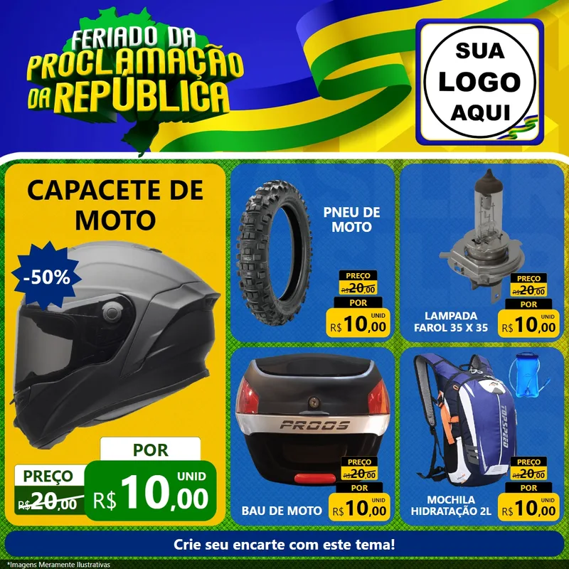 Modelo de Rede Social para Feed Facebook com o tema Feriado da Proclamação da República para Moto peças