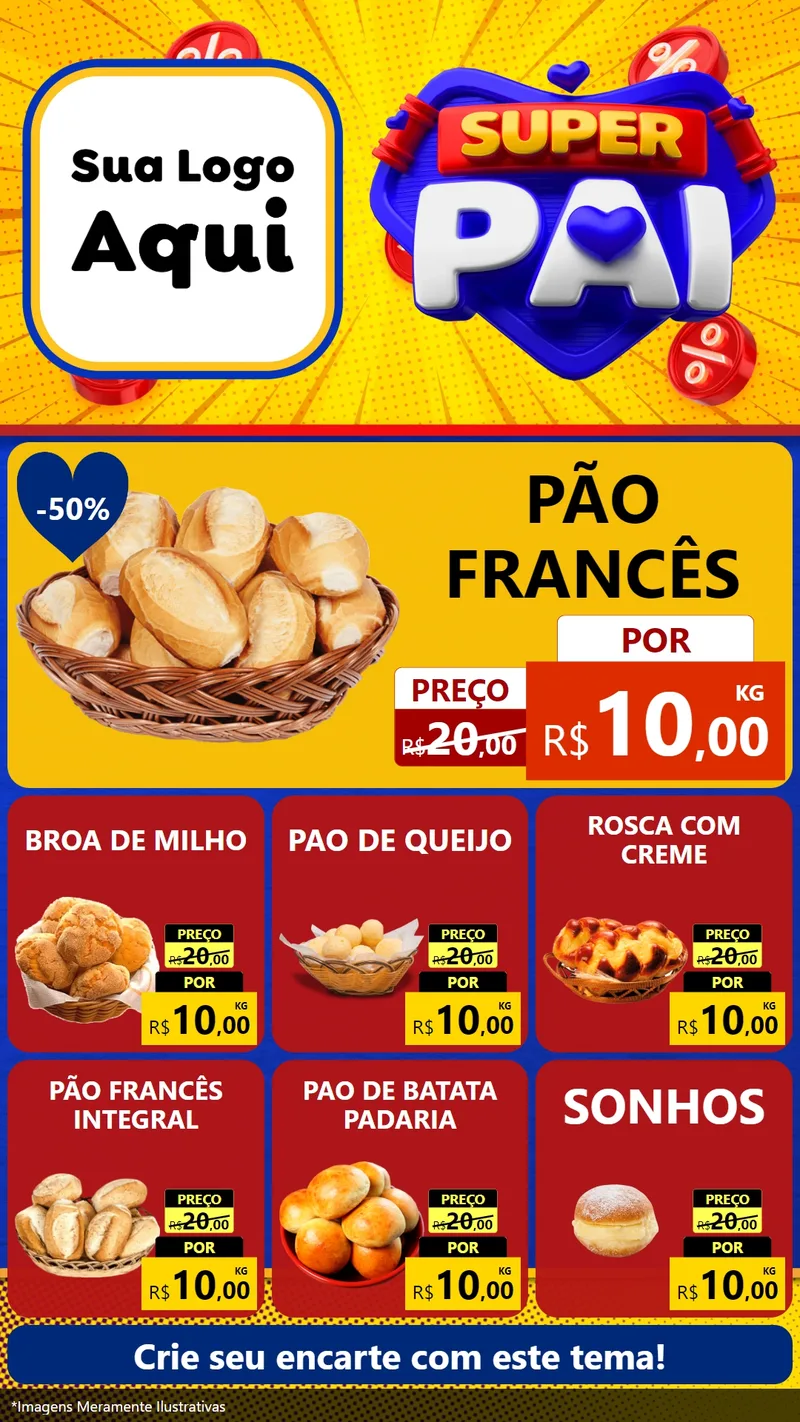 Modelo de Rede Social para Stories com o tema Super Pai para Padaria