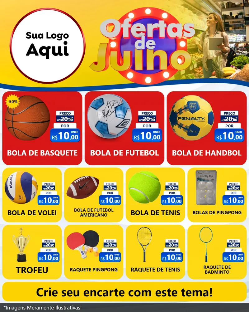 Modelo de Rede Social para Feed Instagram com o tema Ofertas de Julho para Artigos Esportivos