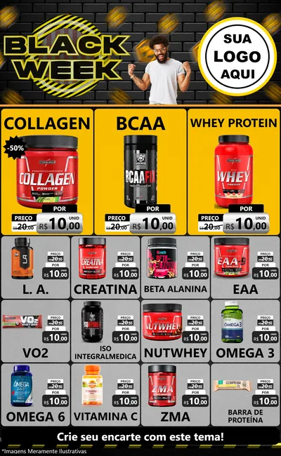 Modelo de Encarte para Encarte Grande com o tema Black Week para Suplementos alimentares