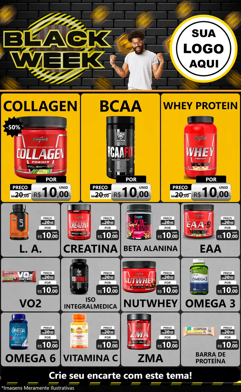 Modelo de Encarte para Encarte Grande com o tema Black Week para Suplementos alimentares