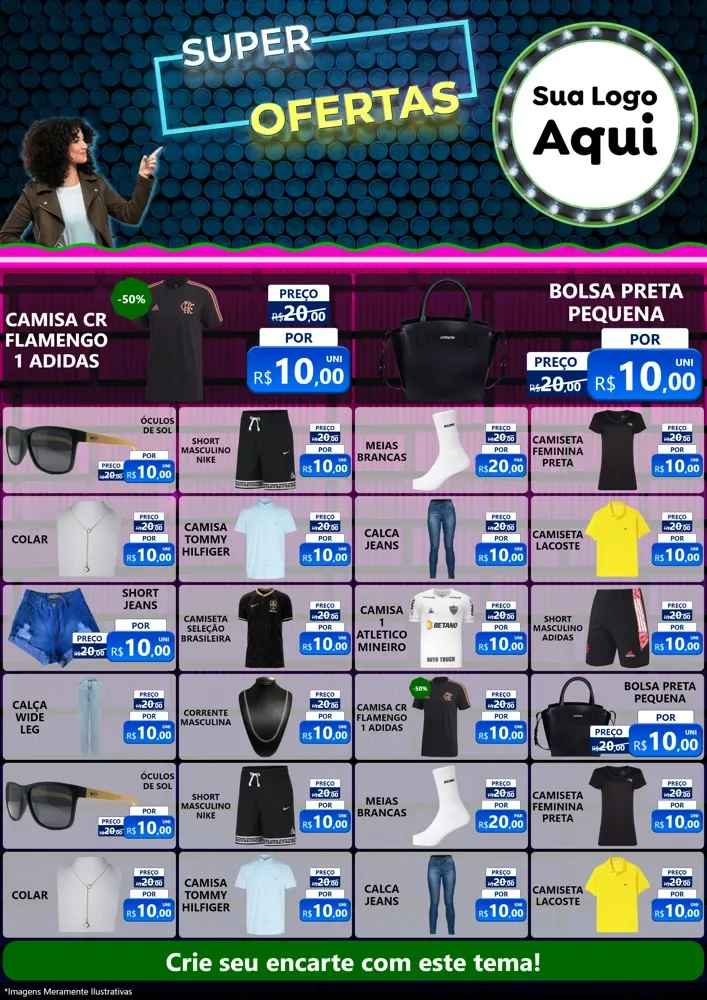 Modelo de Encarte para Encarte A4 Vertical com o tema Super Ofertas para Roupas e acessórios
