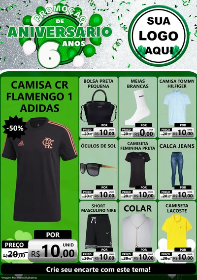 Modelo de Encarte para Encarte A4 Vertical com o tema Promoção de Aniversário - 6 Anos para Roupas e acessórios