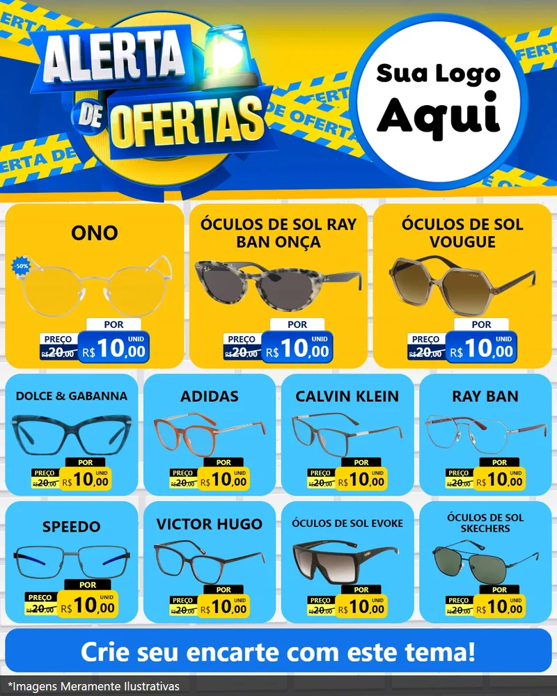 Modelo de Rede Social para Feed Instagram com o tema Alerta de Ofertas para Óticas