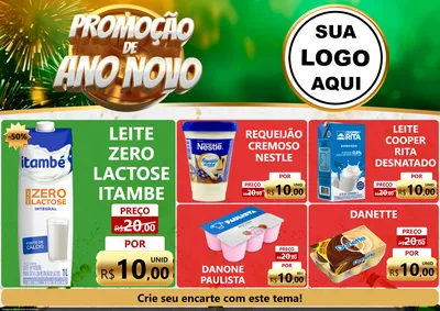 Modelo de Encarte para Encarte A4 Horizontal com o tema Promoção de Ano Novo para Frios e Laticínios