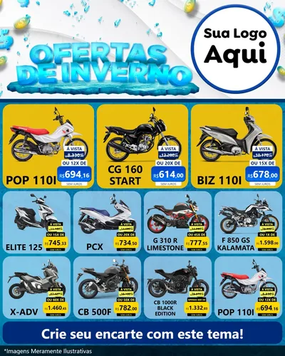 Modelo de Rede Social para Feed Instagram com o tema Ofertas de Inverno para Concessionaria de Motos