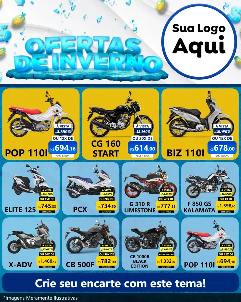 Modelo de Rede Social para Feed Instagram com o tema Ofertas de Inverno para Concessionaria de Motos