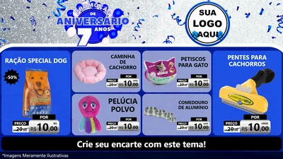 Modelo de TV para TV Horizontal com o tema Promoção de Aniversário - 7 Anos para Pet Shop