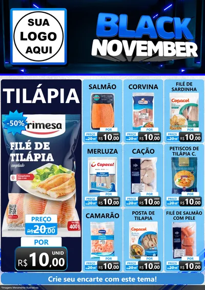 Modelo de Encarte para Encarte A4 Vertical com o tema Black November para Peixaria