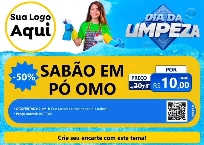 Modelo de Cartaz para Cartaz A4 Horizontal com o tema Dia da Limpeza para Produtos de Limpeza