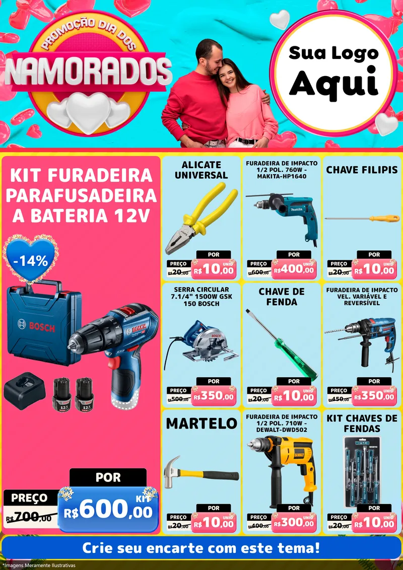 Modelo de Encarte para Encarte A4 Vertical com o tema Promoção Dia dos Namorados para Maquinas e Ferramentas