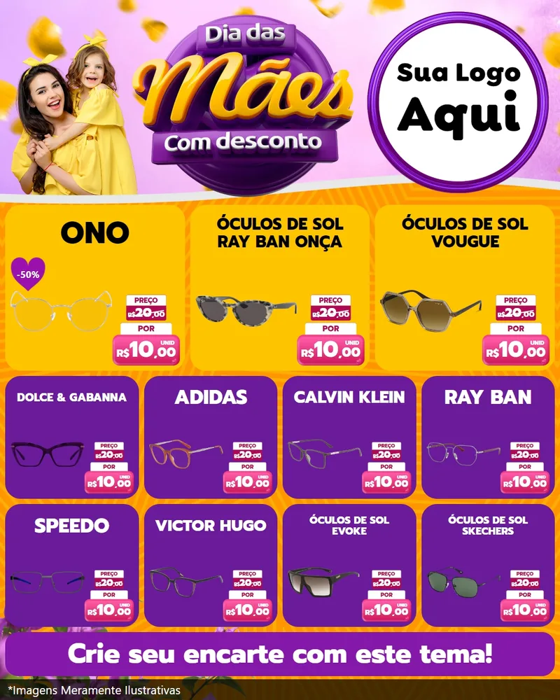 Modelo de Rede Social para Feed Instagram com o tema Dia das Mães com Desconto para Óticas