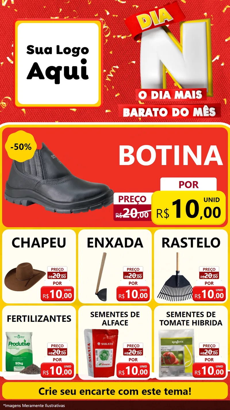 Modelo de Rede Social para Stories com o tema Dia N o Dia Mais Barato do Mês para Agropecuária