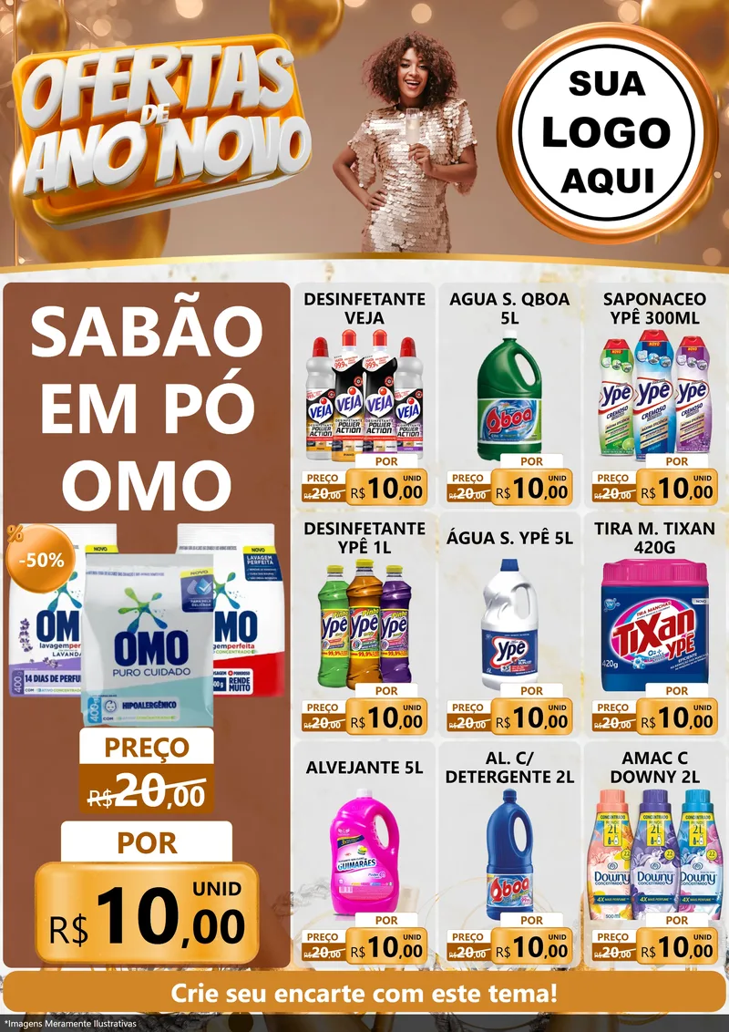 Modelo de Encarte para Encarte A4 Vertical com o tema Ofertas de Ano Novo para Produtos de Limpeza