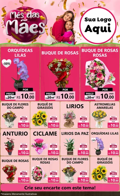 Modelo de Encarte para Encarte Grande com o tema Mês das Mães para Floricultura e jardim