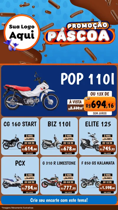 Modelo de Rede Social para Stories com o tema Promoção Páscoa para Concessionaria de Motos