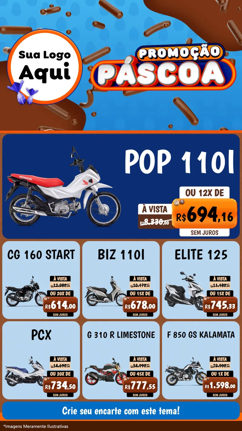 Modelo de Rede Social para Stories com o tema Promoção Páscoa para Concessionaria de Motos