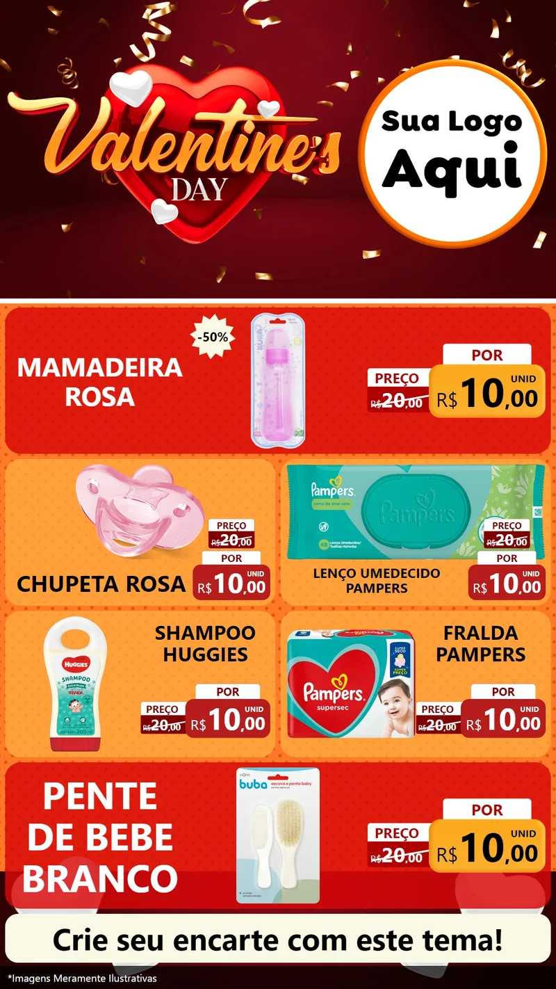 Modelo de TV para TV Vertical com o tema Valentine's Day para Bebês