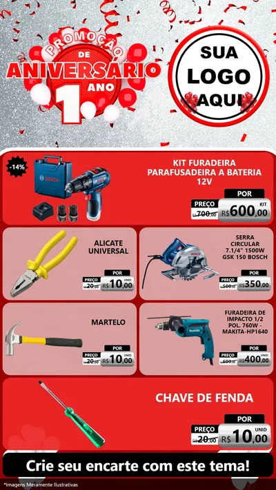 Modelo de TV para TV Vertical com o tema Promoção de Aniversário - 1 Ano para Maquinas e Ferramentas