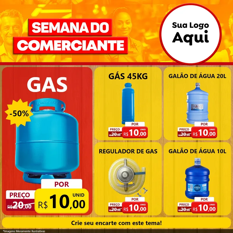 Modelo de Rede Social para Feed Facebook com o tema Semana do Comerciante para Água e gás