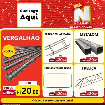Modelo de Rede Social para Feed Facebook com o tema Dia N o Dia Mais Barato do Mês para Ferragens