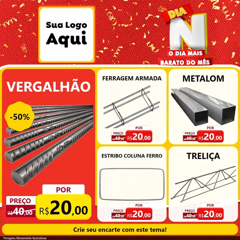 Modelo de Rede Social para Feed Facebook com o tema Dia N o Dia Mais Barato do Mês para Ferragens
