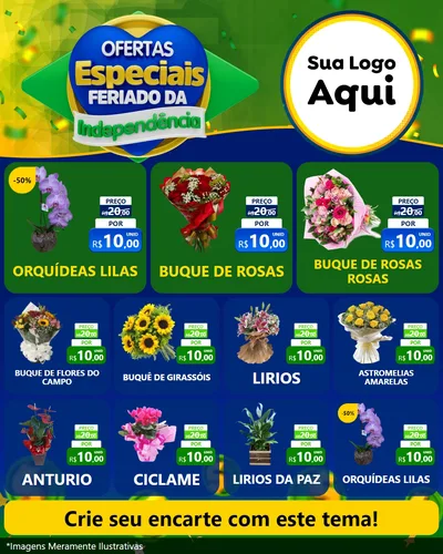 Modelo de Rede Social para Feed Instagram com o tema Ofertas Especiais Feriado da Independência para Floricultura e jardim