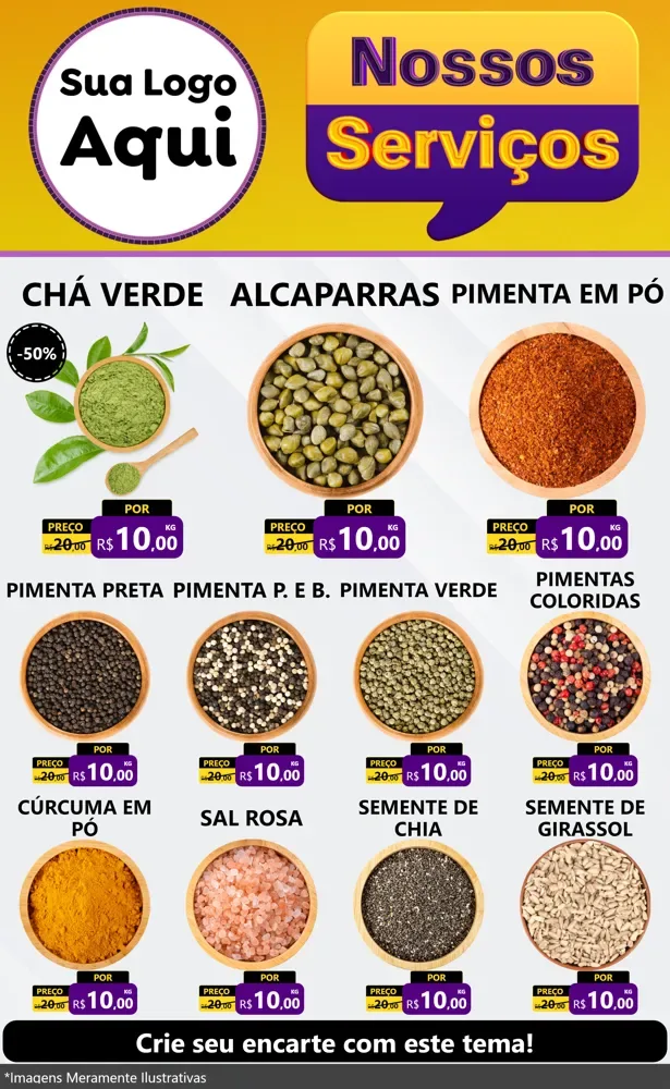 Modelo de Encarte para Encarte Grande com o tema Nossos Serviços para Produtos Naturais