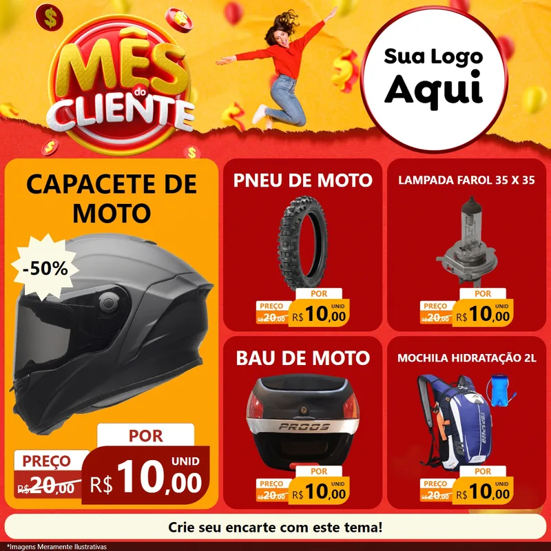 Modelo de Rede Social para Feed Facebook com o tema Mês do Cliente para Moto peças