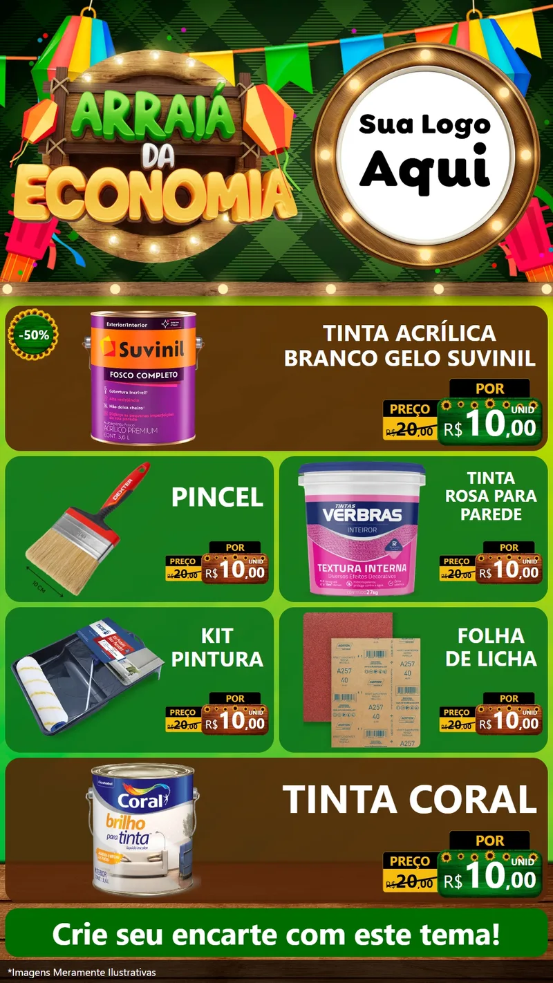 Modelo de TV para TV Vertical com o tema Arraiá de Economia para Tintas e Ferramentas