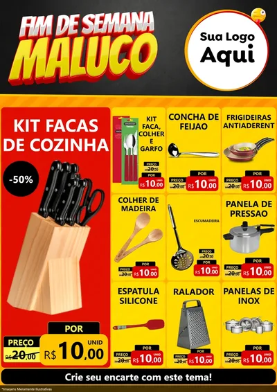 Modelo de Encarte para Encarte A4 Vertical com o tema Final de Semana Maluco para Utilidades Domésticas