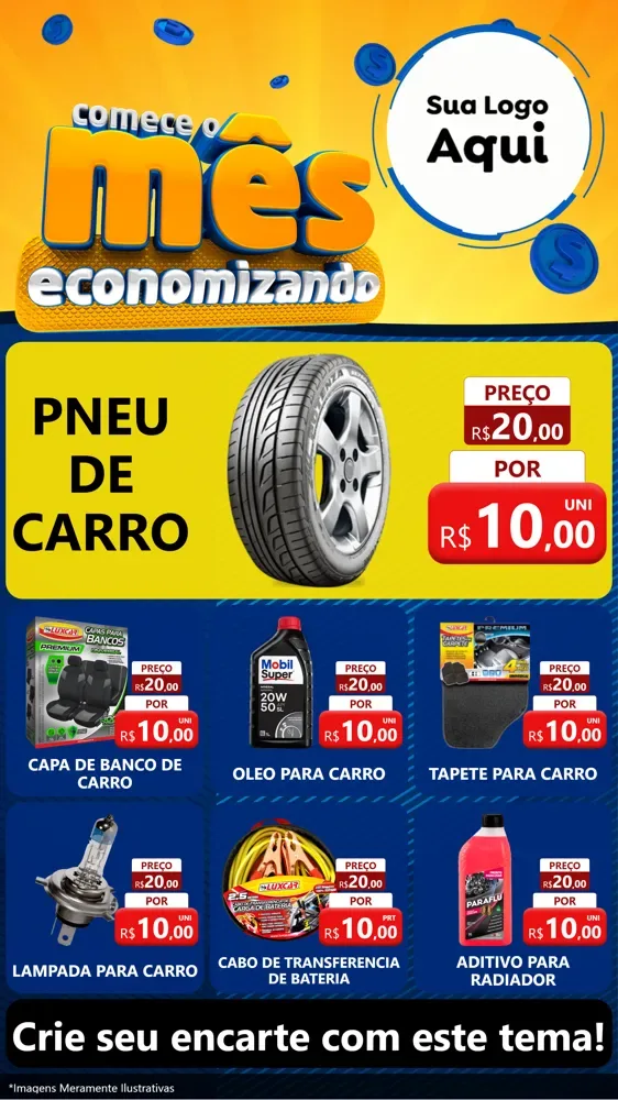 Modelo de Rede Social para Stories com o tema Comece O Mês Economizando para Auto peças
