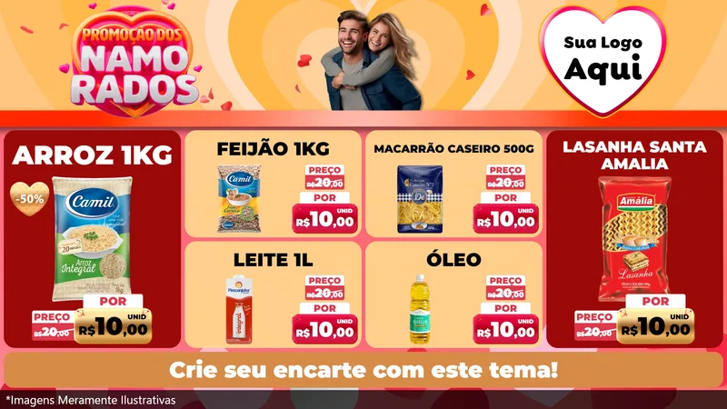 Modelo de TV para TV Horizontal com o tema Promoção dos Namorados para Supermercado