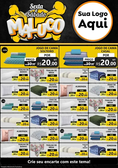 Modelo de Encarte para Encarte A4 Vertical com o tema Sexta e Sábado Maluco para Cama, Mesa e Banho