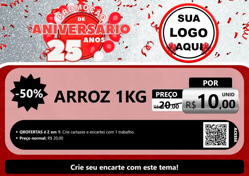 Modelo de Cartaz para Cartaz A4 Horizontal com o tema Promoção de Aniversário - 25Anos para Supermercado