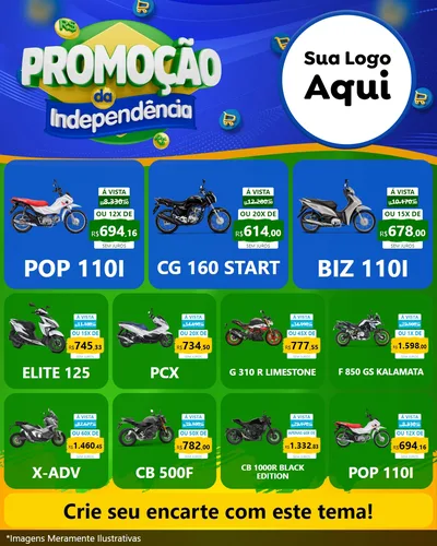 Modelo de Rede Social para Feed Instagram com o tema Promoção da Independência para Concessionaria de Motos
