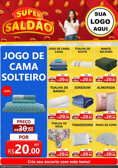 Modelo de Encarte para Encarte A4 Vertical com o tema Super Saldão para Cama, Mesa e Banho