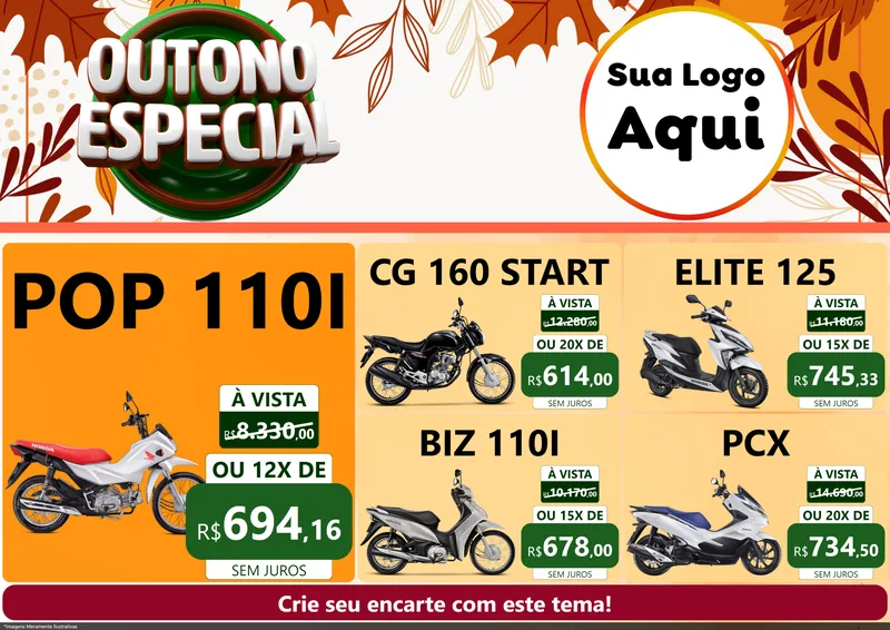 Modelo de Encarte para Encarte A4 Horizontal com o tema Outono Especial para Concessionaria de Motos