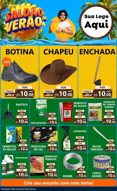 Modelo de Encarte para Encarte Grande com o tema Saldão de Verão para Agropecuária