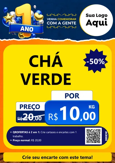 Modelo de Cartaz para Cartaz A4 Vertical com o tema Um Ano de Aniversário para Produtos Naturais