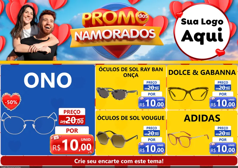 Modelo de Encarte para Encarte A4 Horizontal com o tema Promo dos Namorados para Óticas