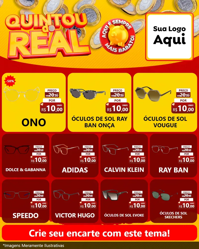 Modelo de Rede Social para Feed Instagram com o tema Quintou do Real para Óticas