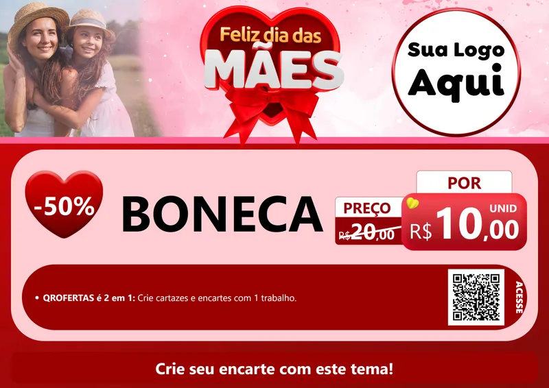 Modelo de Cartaz para Cartaz A4 Horizontal com o tema Feliz Dia Das Mães para Brinquedos