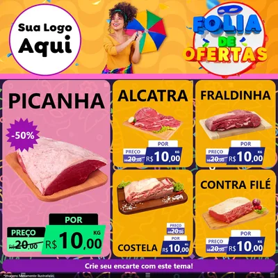 Modelo de Rede Social para Feed Facebook com o tema Folia de Ofertas para Açougue