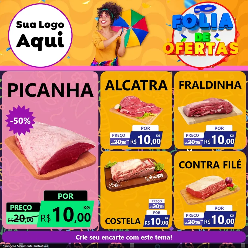 Modelo de Rede Social para Feed Facebook com o tema Folia de Ofertas para Açougue