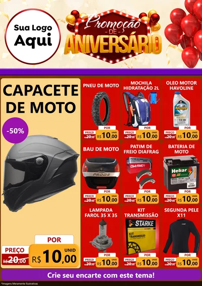 Modelo de Encarte para Encarte A4 Vertical com o tema Promoção de Aniversário para Moto peças