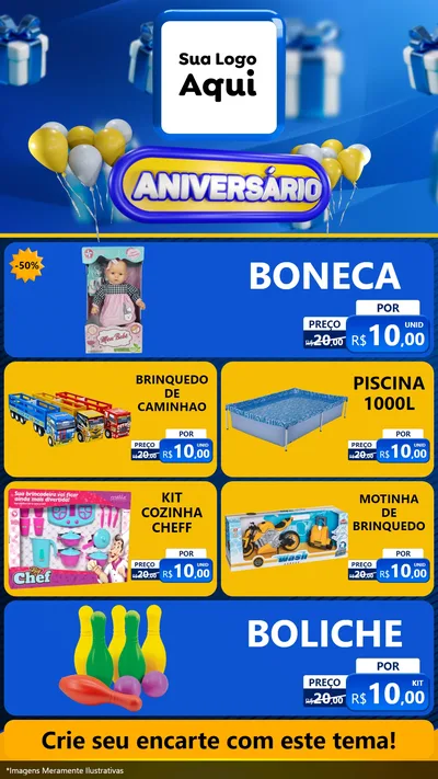 Modelo de TV para TV Vertical com o tema Aniversário para Brinquedos