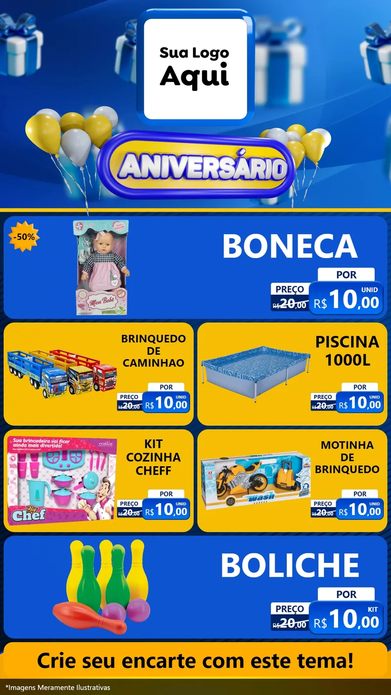 Modelo de TV para TV Vertical com o tema Aniversário para Brinquedos