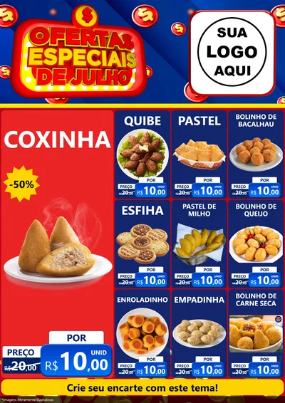 Modelo de Encarte para Encarte A4 Vertical com o tema Ofertas Especiais de Julho para Salgadaria