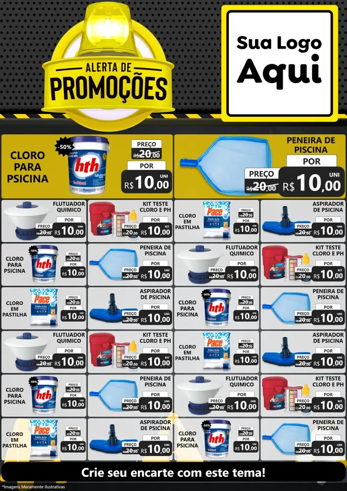Modelo de Encarte para Encarte A4 Vertical com o tema Alerta de Promoções para Produtos para Piscina